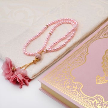 Hediyelik Seccade Kuran-ı Kerim Tesbih Seti Pembe