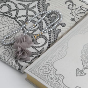 Hediyelik Seccade Kuran-ı Kerim Tesbih Seti Gri