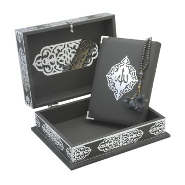 24x32 Cm Selimiye Deri Kuran-ı Kerim Tesbih Kutusu Gri