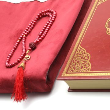 Hediyelik Seccade Kuran-ı Kerim Tesbih Seti Bordo
