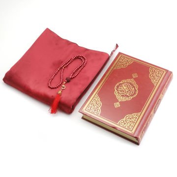 Hediyelik Seccade Kuran-ı Kerim Tesbih Seti Bordo