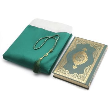 Hediyelik Seccade Kuran-ı Kerim Tesbih Seti Yeşil