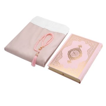 Hediyelik Seccade Kuran-ı Kerim Tesbih Seti Pembe