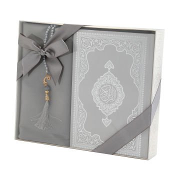 Hediyelik Seccade Kuran-ı Kerim Tesbih Seti Gri