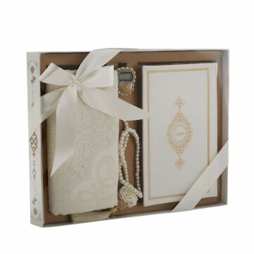 Asya Serisi Kuran-ı Kerim Seccade Tesbih Seti Krem