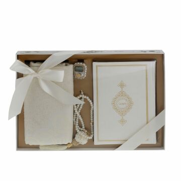 Asya Serisi Kuran-ı Kerim Seccade Tesbih Seti Krem