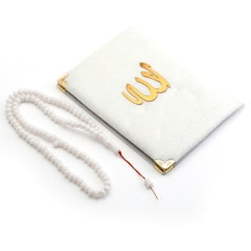 Hediyelik Yasin Tesbih Tül Kese Seti Krem