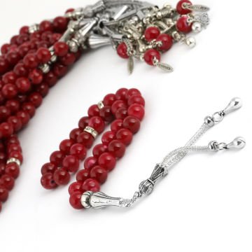 33'Lük 10 Mm Cam Akik Tesbih (10 Adet) Bordo