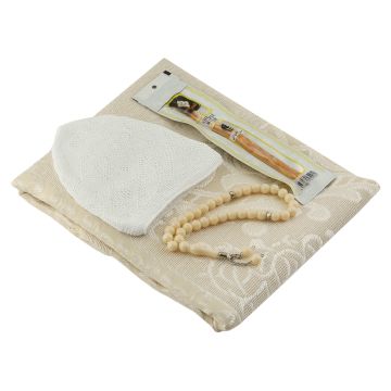 Erkeklere Özel Seccade Tesbih Hac Ve Umre Seti Krem