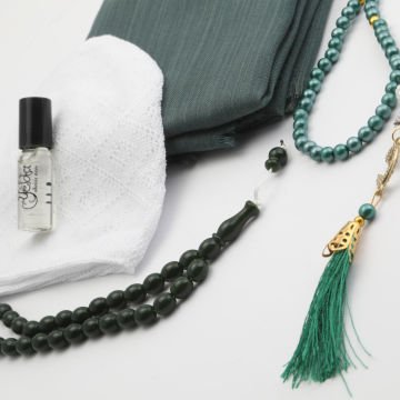 Hediyelik Eşarp Tesbih Esans Takke Seti Yeşil