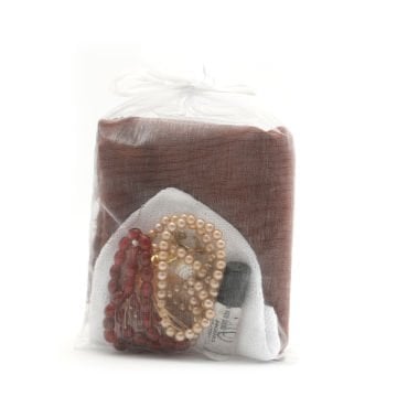 Hediyelik Eşarp Tesbih Esans Takke Seti Gold