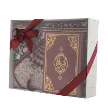 Hediyelik Seccade Kuran-ı Kerim Tesbih Seti Bordo