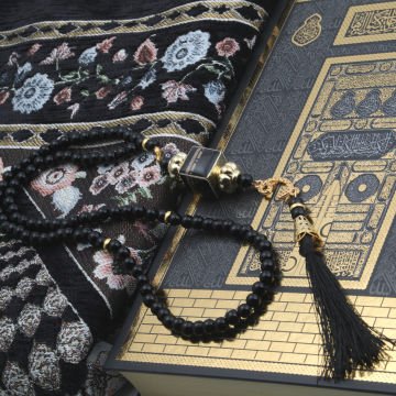 Hediyelik Seccade Kuran-ı Kerim Tesbih Seti Siyah