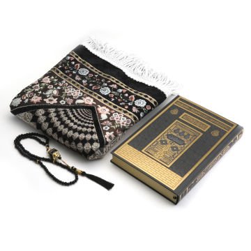 Hediyelik Seccade Kuran-ı Kerim Tesbih Seti Siyah