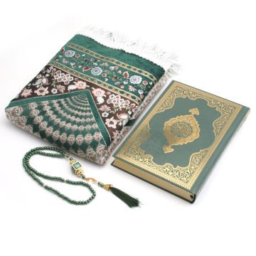 Hediyelik Seccade Kuran-ı Kerim Tesbih Seti Yeşil