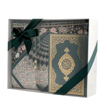 Hediyelik Seccade Kuran-ı Kerim Tesbih Seti Yeşil