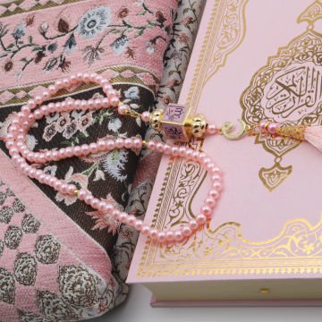 Hediyelik Seccade Kuran-ı Kerim Tesbih Seti Pembe