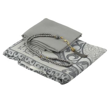 Kadınlara Özel Seccade Eşarp Tesbih Hac Ve Umre Seti Gri