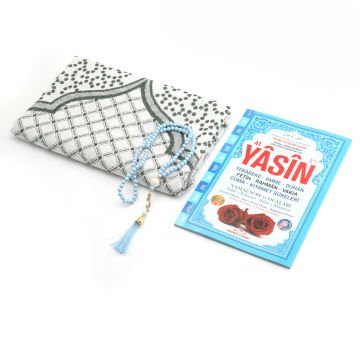 Hediyelik Seccade Yasin Tesbih Tül Kese Seti Mavi