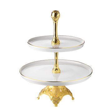 İki Katlı Porselen Hurmalık Ve Sunumluk Gold