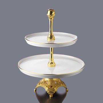 İki Katlı Porselen Hurmalık Ve Sunumluk Gold