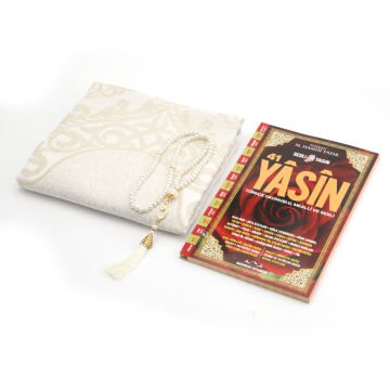 Hediyelik Seccade Yasin Tesbih Tül Kese Seti Krem