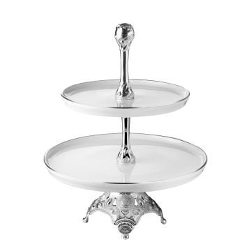 İki Katlı Porselen Hurmalık Ve Sunumluk Gümüş