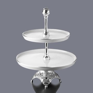 İki Katlı Porselen Hurmalık Ve Sunumluk Gümüş