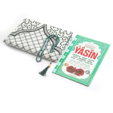 Hediyelik Seccade Yasin Tesbih Tül Kese Seti Yeşil
