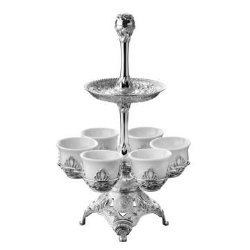 İki Katlı Tablalı Zemzem Sunum Seti Gümüş