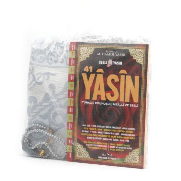 Hediyelik Seccade Yasin Tesbih Tül Kese Seti Gri