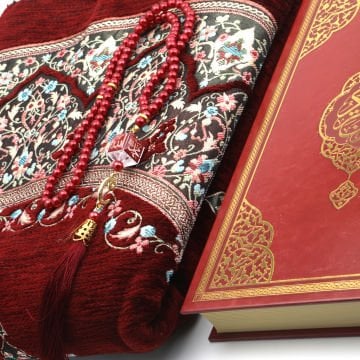 Hediyelik Seccade Kuran-ı Kerim Tesbih Seti Bordo