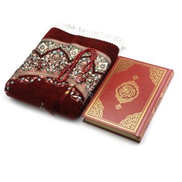 Hediyelik Seccade Kuran-ı Kerim Tesbih Seti Bordo