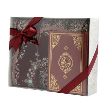 Hediyelik Seccade Kuran-ı Kerim Tesbih Seti Bordo