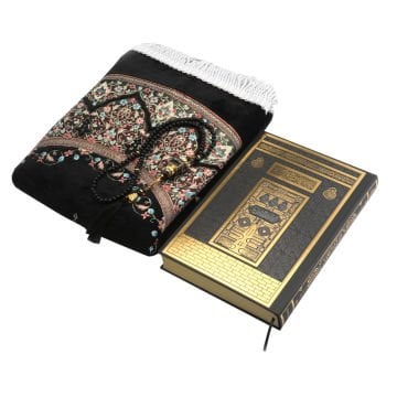 Hediyelik Seccade Kuran-ı Kerim Tesbih Seti Siyah