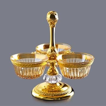 Üçlü Cam Hurmalık Ve Sunumluk Gold