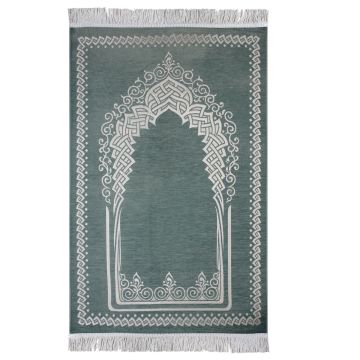 Desenli Mihraplı Lüks Saçaklı Şönil Seccade Gri