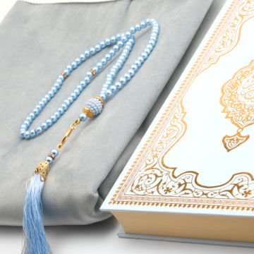 Hediyelik Seccade Kuran-ı Kerim Tesbih Seti Mavi
