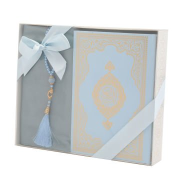 Hediyelik Seccade Kuran-ı Kerim Tesbih Seti Mavi