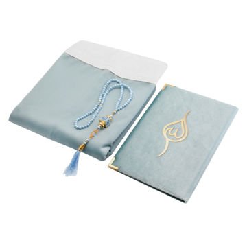 Hediyelik Seccade Yasin Tesbih Seti Mavi