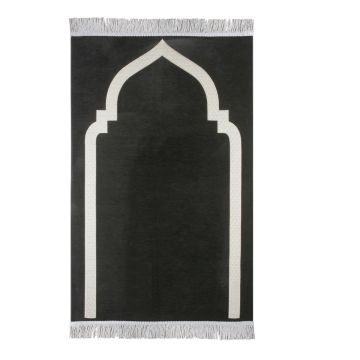 Düz Mihraplı Lüks Saçaklı Şönil Seccade Siyah