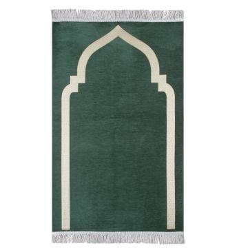 Düz Mihraplı Lüks Saçaklı Şönil Seccade Yeşil
