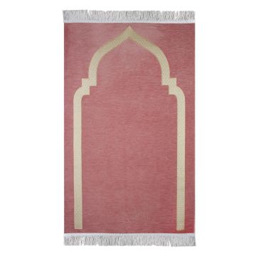 Düz Mihraplı Lüks Saçaklı Şönil Seccade Pembe