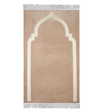 Düz Mihraplı Lüks Saçaklı Şönil Seccade Gold