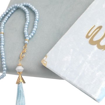 Hediyelik Seccade Yasin Tesbih Seti Mavi