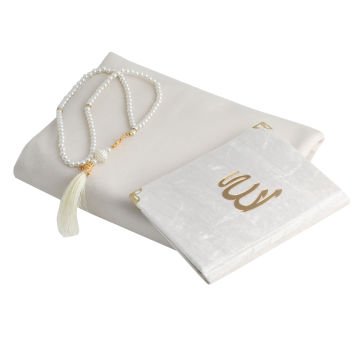 Hediyelik Seccade Yasin Tesbih Seti Krem