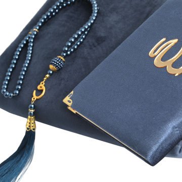 Hediyelik Seccade Yasin Tesbih Seti Lacivert