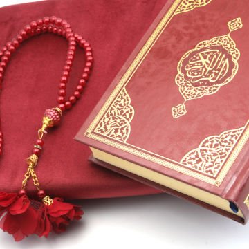 Hediyelik Seccade Kuran-ı Kerim Tesbih Seti Bordo