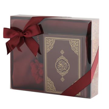 Hediyelik Seccade Kuran-ı Kerim Tesbih Seti Bordo