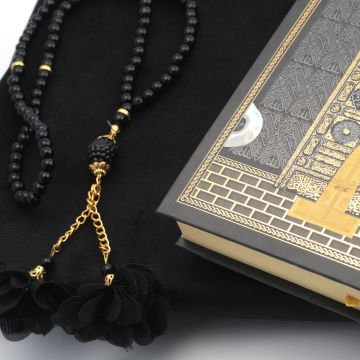 Hediyelik Seccade Kuran-ı Kerim Tesbih Seti Siyah